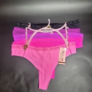 Juicy Couture 5 Pack Petal Pink Barbie Pink Bright Solid Thong Set Size XL‎ NWT